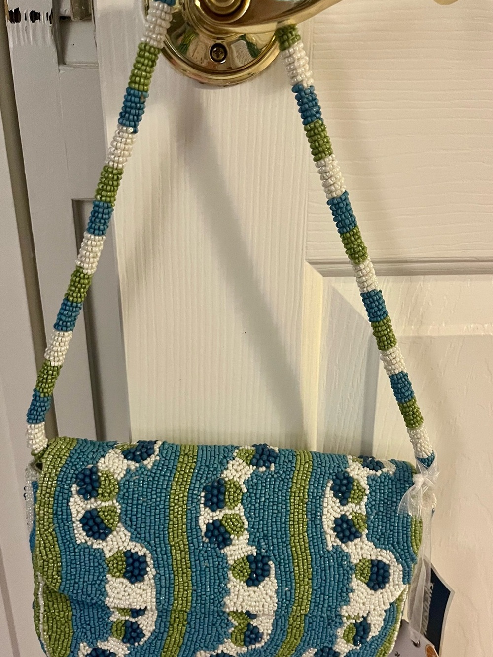 Hand-Beaded Blue & Green Women's Shoulder Bag